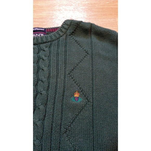 Vintage Gant Sweater Mens Sz Extra Large Cable Knit Green Pullover Embroidered - Picture 5 of 15